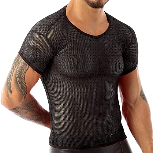 Herren Durchschauen Kurzarm Gittergewebe T-Shirts Fischnetz ausgestattet Sporthemden für Muscle-Tops Schwarz M von Muscle Alive