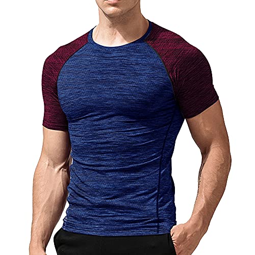 Herren Fest Kompression Grundschicht Kurzarm T-Shirt Bodybuilding Tops Blau Rot 2XL von Muscle Alive