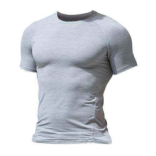 Herren Fest Kompression Grundschicht Kurzarm T-Shirt Bodybuilding Tops Polyester und Spandex 9305 Pure Grey 2XL von Muscle Alive