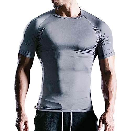 Herren Fest Kompression Grundschicht Kurzarm T-Shirt Bodybuilding Tops Polyester und Spandex Grau M Herren Fest Kompression Grundschicht Kurzarm T-Shirt Bodybuilding Tops Polyester und Spandex Grau M von Muscle Alive