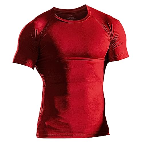 Herren Fest Kompression Grundschicht Kurzarm T-Shirt Bodybuilding Tops Polyester und Spandex Rot L von Muscle Alive