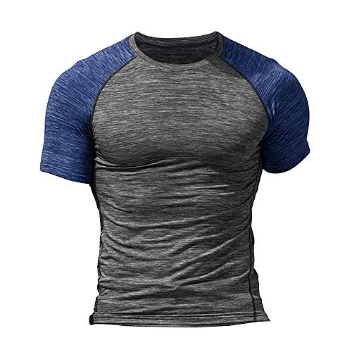 Herren Fest Kompression Grundschicht Kurzarm T-Shirt Bodybuilding Tops Polyester und Spandex 9305 Hanfgrau XL von Muscle Alive