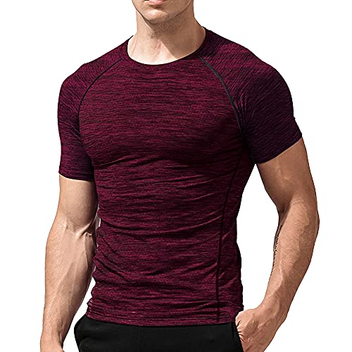 Herren Fest Kompression Grundschicht Kurzarm T-Shirt Bodybuilding Tops Rot XL von Muscle Alive