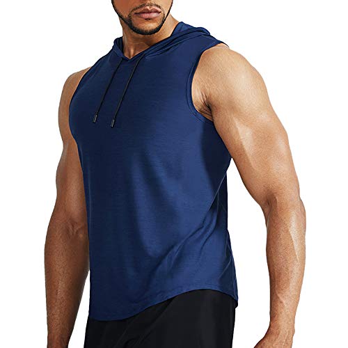 Herren Fitness Ärmellos Kapuzen Laufende T-Shirts Bodybuilding Sports Dry Fit Tops Blau 2XL von Muscle Alive