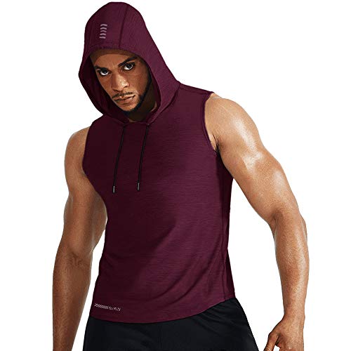 Herren Fitness Ärmellos Kapuzen Laufende T-Shirts Bodybuilding Sports Dry Fit Tops Weinrot M von Muscle Alive