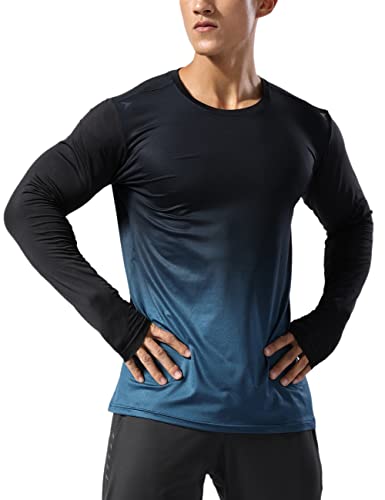 Herren Fitness Lange Ärmel Hemden Sport Running Bodybuilding T-Shirts Trockener Sitz Oberteil Sweatshirts Farbverlauf Blau L von Muscle Alive