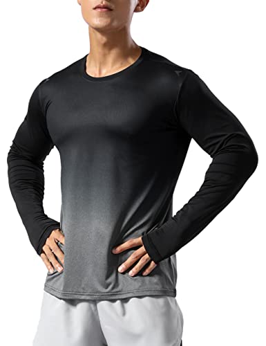 Herren Fitness Lange Ärmel Hemden Sport Running Bodybuilding T-Shirts Trockener Sitz Oberteil Sweatshirts Farbverlauf Grau L von Muscle Alive