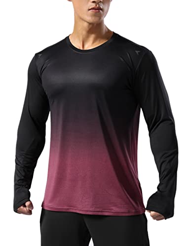 Herren Fitness Lange Ärmel Hemden Sport Running Bodybuilding T-Shirts Trockener Sitz Oberteil Sweatshirts Farbverlauf Rot L von Muscle Alive