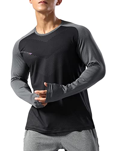 Herren Fitness Lange Ärmel Hemden Sport Running Bodybuilding T-Shirts Trockener Sitz Oberteil Sweatshirts Schwarz L von Muscle Alive