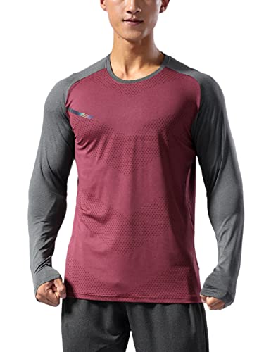 Herren Fitness Lange Ärmel Hemden Sport Running Bodybuilding T-Shirts Trockener Sitz Oberteil Sweatshirts Weinrot L von Muscle Alive