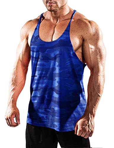 Herren Fitnessstudio Stringer Unterhemd Bodybuilding Trainieren Muskelshirt Baumwolle Blaue Tarnung L von Muscle Alive