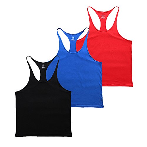 Herren Fitnessstudio Stringer Unterhemd Bodybuilding Trainieren Muskelshirt Baumwolle Schwarz+Blau+Rot L von Muscle Alive