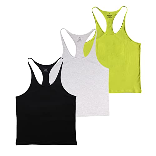 Herren Fitnessstudio Stringer Unterhemd Bodybuilding Trainieren Muskelshirt Baumwolle Schwarz+Grau+Gelb M von Muscle Alive