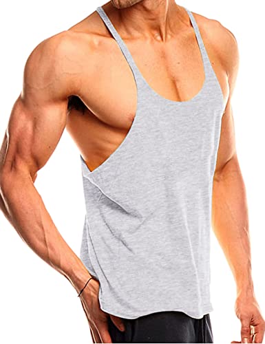 Herren Fitnessstudio Stringer Unterhemd Bodybuilding Trainieren Muskelshirt Baumwolle T1001 Grau XL von Muscle Alive