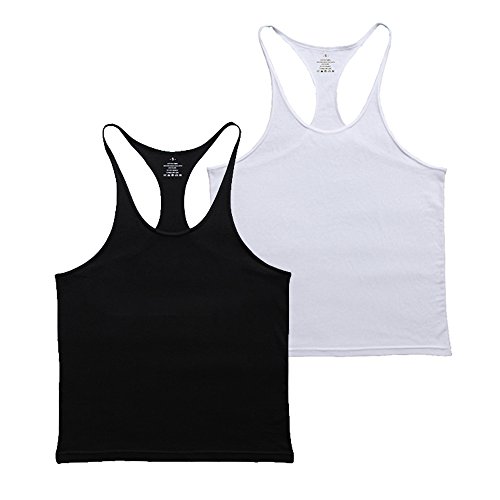Herren Fitnessstudio Stringer Unterhemd Bodybuilding Trainieren Muskelshirt Baumwolle Schwarz+Weiß M von Muscle Alive