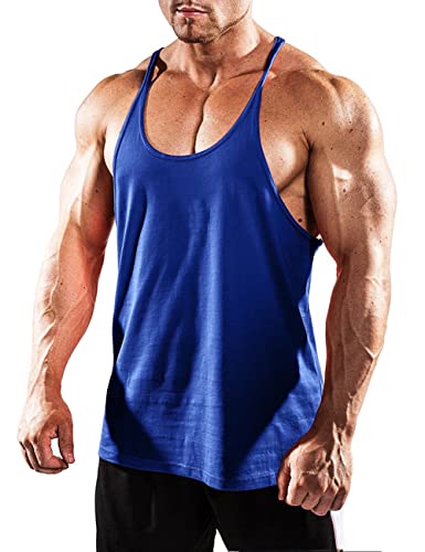 Herren Fitnessstudio Stringer Unterhemd Bodybuilding Trainieren Muskelshirt Baumwolle T1001 Blau L von Muscle Alive