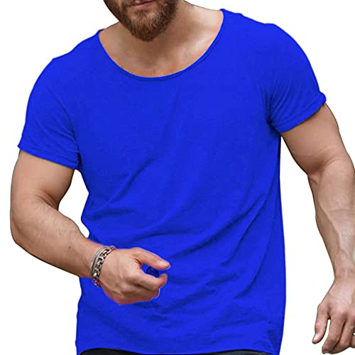 Herren Hemden T-Shirts Kurzarm Muskelschnitt T-Shirts zum Fitnesstraining Bodybuilding Tops 100% Gewaschene Baumwolle Color Blau Size M von Muscle Alive