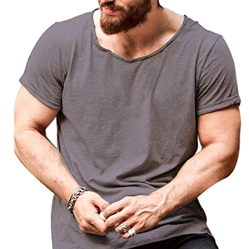 Herren Hemden T-Shirts Kurzarm Muskelschnitt T-Shirts zum Fitnesstraining Bodybuilding Tops 100% Gewaschene Baumwolle Color Dark Grey Size M von Muscle Alive