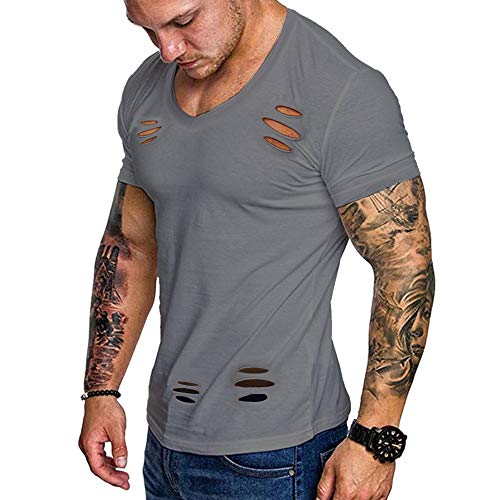 Herren Hemden T-Shirts Kurzarm Muskelschnitt T-Shirts zum Fitnesstraining Bodybuilding Tops 100% Gewaschene Baumwolle Color Dunkelgrau Size L von Muscle Alive