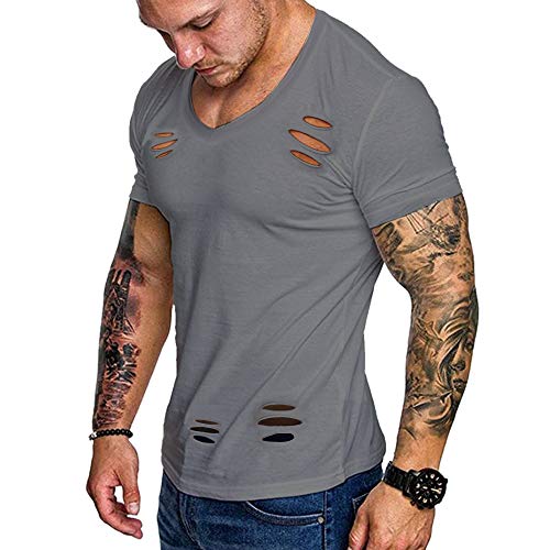 Herren Hemden T-Shirts Kurzarm Muskelschnitt T-Shirts zum Fitnesstraining Bodybuilding Tops 100% Gewaschene Baumwolle Color Dunkelgrau Size M von Muscle Alive