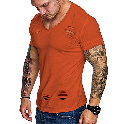 Herren Hemden T-Shirts Kurzarm Muskelschnitt T-Shirts zum Fitnesstraining Bodybuilding Tops 100% Gewaschene Baumwolle Color Orange Size M von Muscle Alive