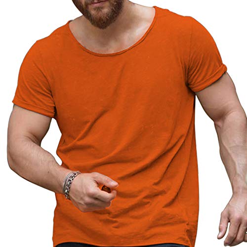 Herren Hemden T-Shirts Kurzarm Muskelschnitt T-Shirts zum Fitnesstraining Bodybuilding Tops 100% Gewaschene Baumwolle Color Orange Size XL von Muscle Alive