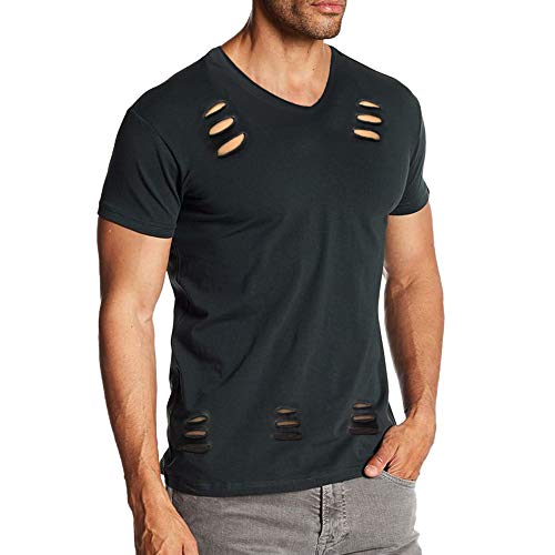 Herren Hemden T-Shirts Kurzarm Muskelschnitt T-Shirts zum Fitnesstraining Bodybuilding Tops 100% Gewaschene Baumwolle Color Schwarz Size M von Muscle Alive