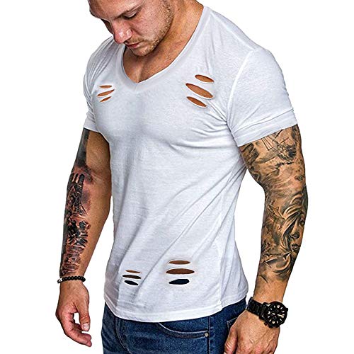 Herren Hemden T-Shirts Kurzarm Muskelschnitt T-Shirts zum Fitnesstraining Bodybuilding Tops 100% Gewaschene Baumwolle Color Weiß Size M von Muscle Alive