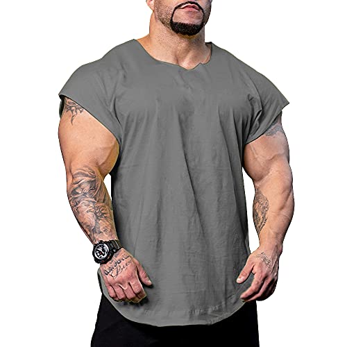 Herren Hemden T-Shirts Kurzarm Muskelschnitt T-Shirts zum Fitnesstraining Bodybuilding Tops 100% Gewaschene Baumwolle T1304 lockere Passform Dunkelgrau S von Muscle Alive