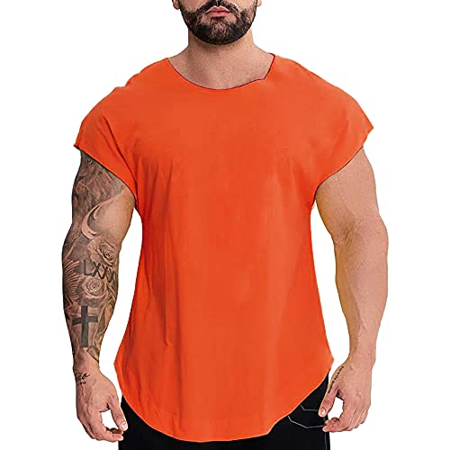 Herren Hemden T-Shirts Kurzarm Muskelschnitt T-Shirts zum Fitnesstraining Bodybuilding Tops 100% Gewaschene Baumwolle T1304 lockere Passform Orange L von Muscle Alive