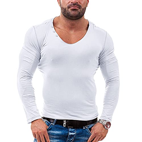 Herren Henley Beiläufig Kurzarm T-Shirt Single Taste Knopfleiste Einfacher Hemden Baumwolle T1302 Weiß M von Muscle Alive