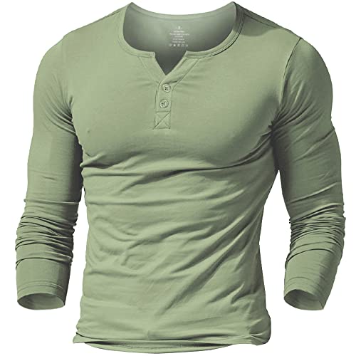 Herren Henley Beiläufig Kurzarm T-Shirt Single Taste Knopfleiste Einfacher V-Ausschnitt Hemden Baumwolle Color Grün Size Small von Muscle Alive