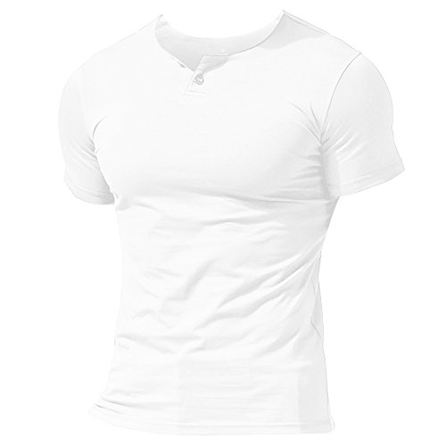 Herren Henley Beiläufig Kurzarm T-Shirt Single Taste Knopfleiste Einfacher V-Ausschnitt Hemden Baumwolle Color Weiß Size XX-Large von Muscle Alive