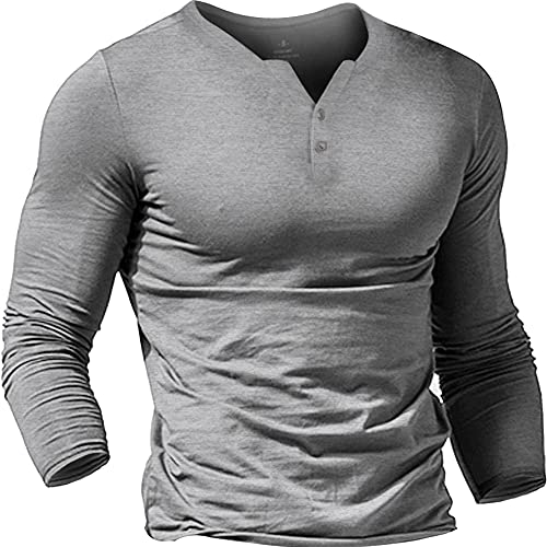 Herren Henley Beiläufig Kurzarm T-Shirt Single Taste Knopfleiste Einfacher V-Ausschnitt Hemden Baumwolle Color Grau Size Medium von Muscle Alive