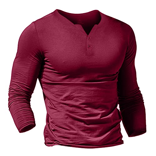 Herren Henley Beiläufig Kurzarm T-Shirt Single Taste Knopfleiste Einfacher V-Ausschnitt Hemden Baumwolle Color Rot Size X-Large von Muscle Alive