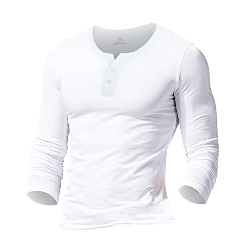 Herren Henley Beiläufig Kurzarm T-Shirt Single Taste Knopfleiste Einfacher V-Ausschnitt Hemden Baumwolle Color Weiß Size Large von Muscle Alive