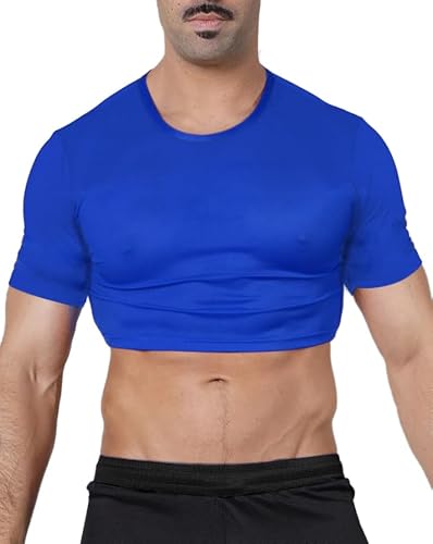 Herren Muscle Fit Crop Top Kurzarm Fitness Crop T-Shirt Blau L von Muscle Alive