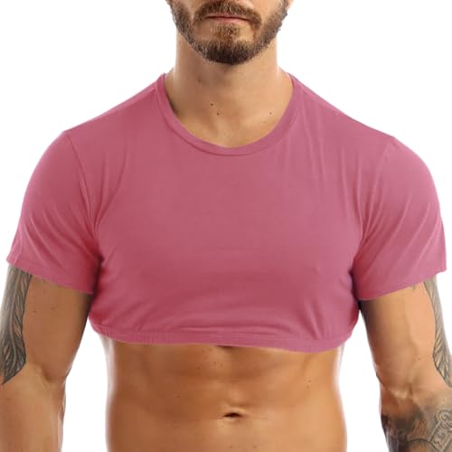 Herren Muscle Fit Crop Top Kurzarm Fitness Crop T-Shirt Rosa L von Muscle Alive