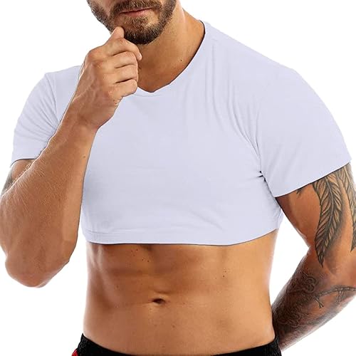 Herren Muscle Fit Crop Top Kurzarm Fitness Crop T-Shirt Weiß S von Muscle Alive