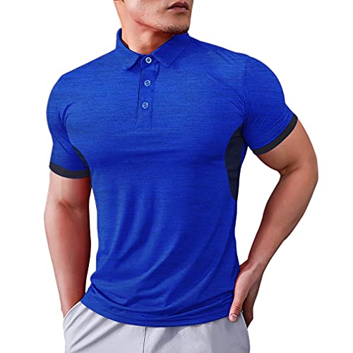 Herren Polo Hemden Kurze Ärmel Golf Trockener Sitz Performance T-Shirt zum Männer Sports Tshirts Blau Small von Muscle Alive