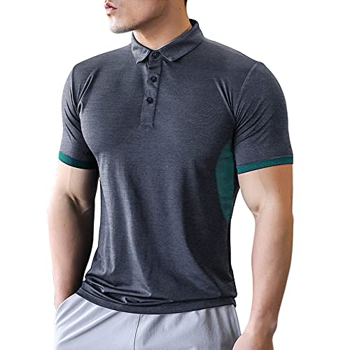 Herren Polo Hemden Kurze Ärmel Golf Trockener Sitz Performance T-Shirt zum Männer Sports Tshirts Grau X-Large von Muscle Alive