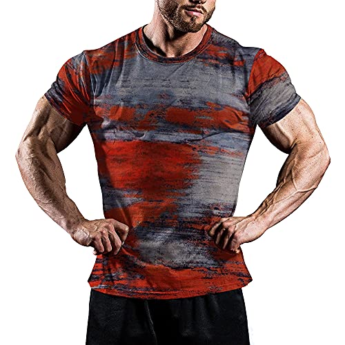 Herren Retro Hemden Casual Kurzarm T-Shirt Slim Fit Baumwollmischung Orangegrau L von Muscle Alive