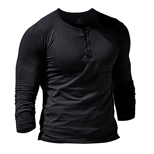 Herren Slub Henley Laufen T-Shirt Kurz Ärmel Leicht Entspannt Passen Beiläufig mit 3 Knöpfen Knopfleiste Rundhals Hemden 9308 Schwarz L von Muscle Alive