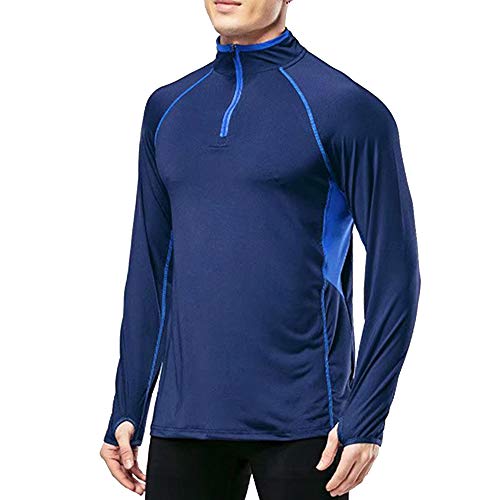 Herren Sport Quartal Postleitzahl Laufen Aktiv Fitness T-Shirts Trainieren Lange Ärmel Jersey mit Daumen Löcher Blau XL von Muscle Alive