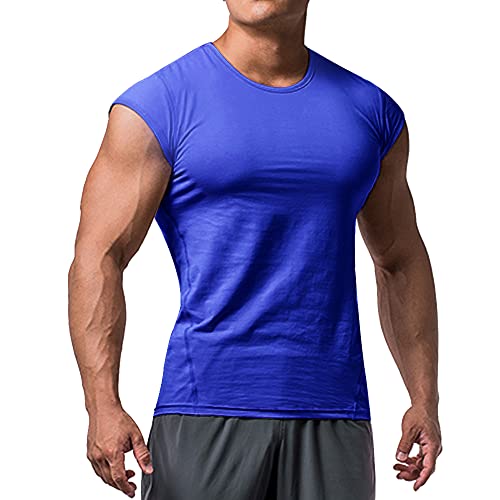 Herren Sportlich T-Shirts Tees Kurz Ärmel Bodybuilding Trainieren Ausbildung Fitness Tops Crew Hals Baumwolle Blau XXL von Muscle Alive