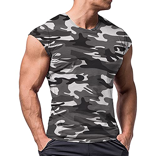 Herren Sportlich T-Shirts Tees Kurz Ärmel Bodybuilding Trainieren Ausbildung Fitness Tops Crew Hals Baumwolle Schwarz Camo L von Muscle Alive