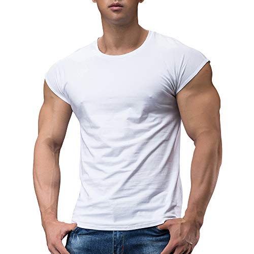 Herren Sportlich T-Shirts Tees Kurz Ärmel Bodybuilding Trainieren Ausbildung Fitness Tops Crew Hals Baumwolle Weiß XXL von Muscle Alive