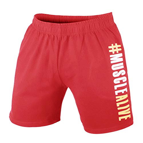 Muscle Alive Herren Bodybuilding Fitnessstudio Trainieren Kurze Hose Frottee-Baumwolle 7 Man rote M von Muscle Alive