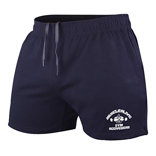 Muscle Alive Herren Bodybuilding Fitnessstudio Trainieren Kurze Hose Frottee-Baumwolle 5 MA Navy L von Muscle Alive