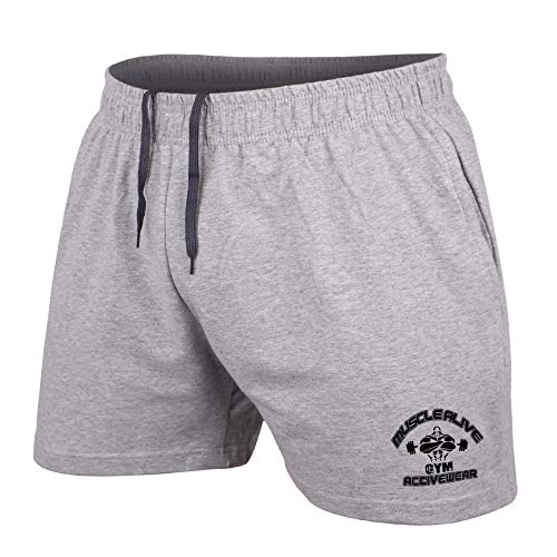 Muscle Alive Herren Bodybuilding Fitnessstudio Trainieren Kurze Hose Frottee-Baumwolle 5 MA Grau XL von Muscle Alive